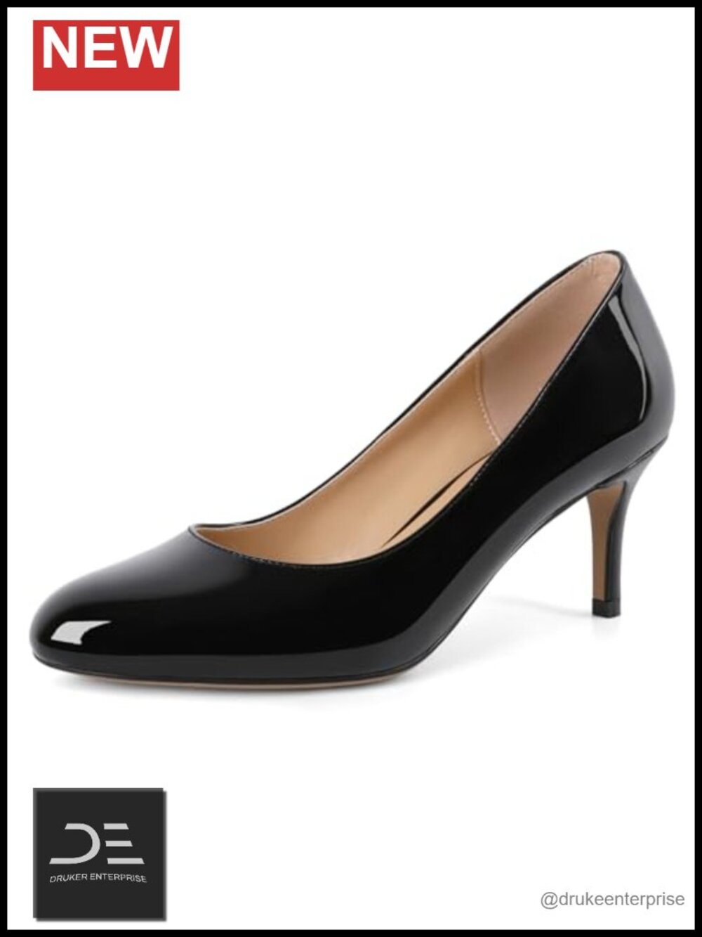 Women's Stiletto Mid Heel Pumps Closed Toe Patent Shoes 2.5 Inch